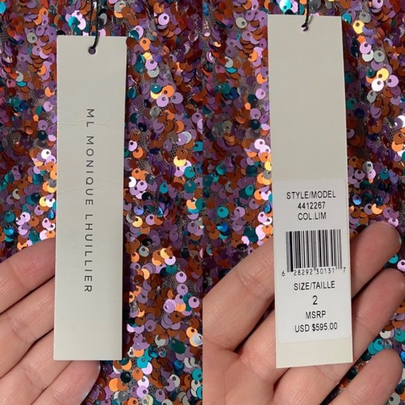 🎉HOST PICK🎉 NWT Monique Lhuillier Halter Neck Sequin Gown Sz 2 - Picture 7 of 11